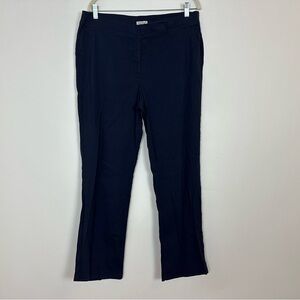 Eileen Fisher Dress Pants Women's 14 Navy Linen Formal High Rise Pockets